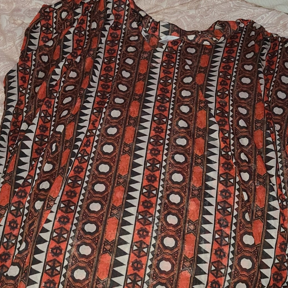 Geometric Multi Colour Print Linen Shirt Dress